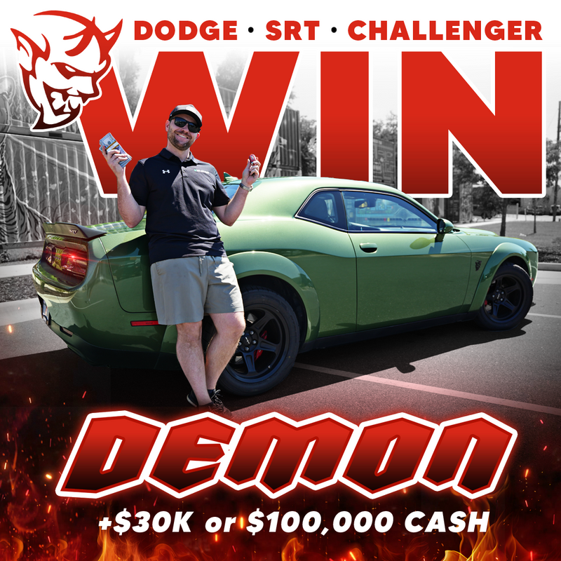 Win the Dodge SRT Challenger Demon plus $30K or $100,000 cash